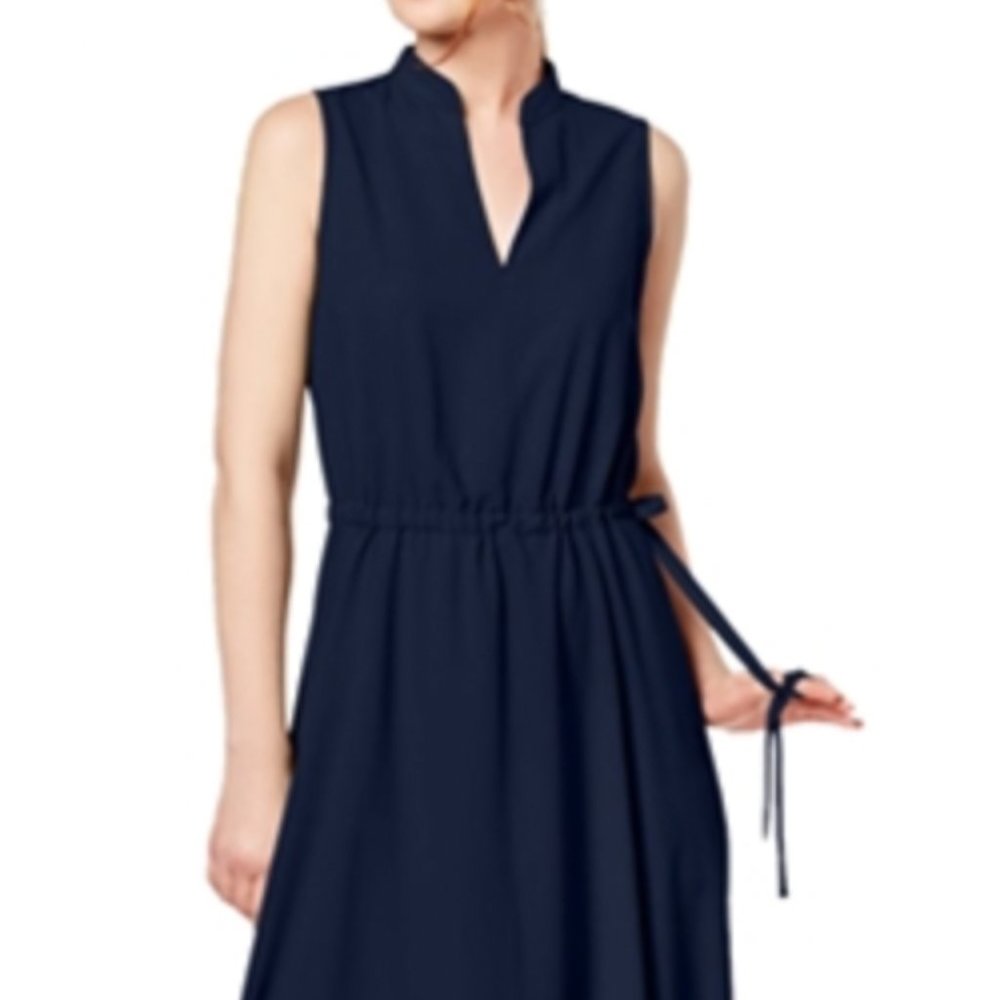 Navy side tie dress with pockets